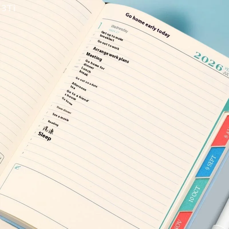 สมุดบันทึกไดอารี่ภาษาอังกฤษแบบพกพา A5 ปี 2026 ปกหนังเทียมลายพื้นผิว สำหรับบันทึกประจำวัน รายการสิ่งที่ต้องทำ และแคตตาล็อก (1 เล่ม)