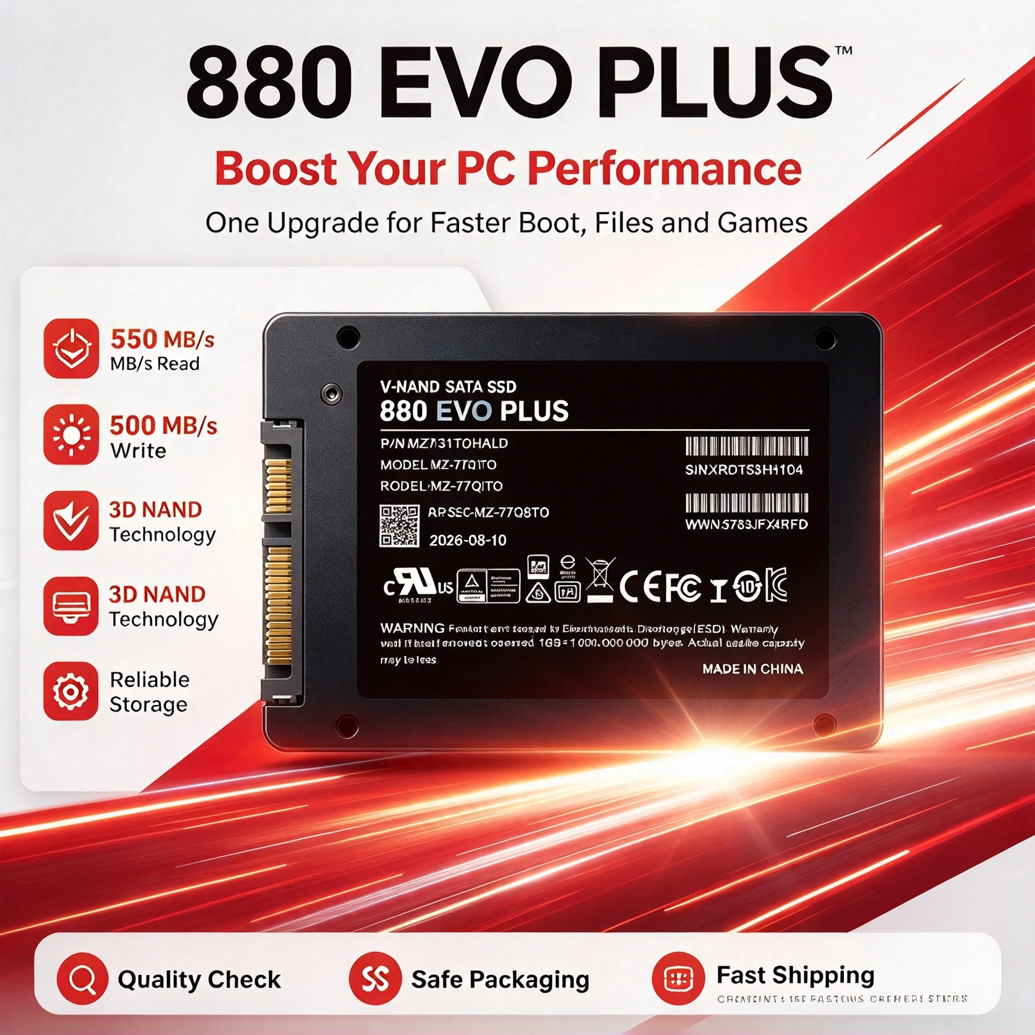 880 EVO Plus SSD 2.5-Inch SATA3 Built-in Solid State Disk 500GB 1TB 2TB 4TB Fast Transfer Drive for Desktop Laptop PC System Boo