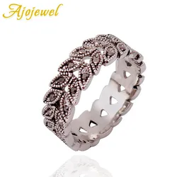 Ajojewel Size 7-9 Women's Wheat Grain Ring Black Rhinestone Vintage Stylish Jewelry Gift