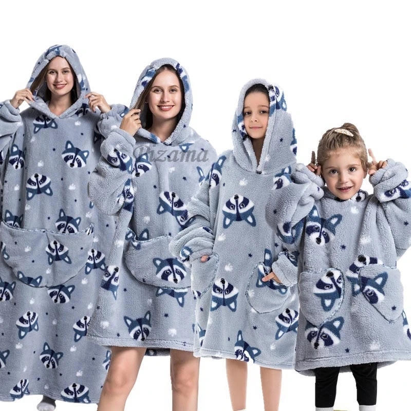 

Лиса кигуруми пижамы Winte плотные фланелевые теплые цельные толстовки с капюшоном Большие размеры носимые ТВ одеяла шерпа для семьи