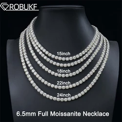 6.5mm D Color Full Moissanite Tennis Necklace for Women Man Sparkling Diamond 925 Sterling Silver Jewelry with GRA Certificate