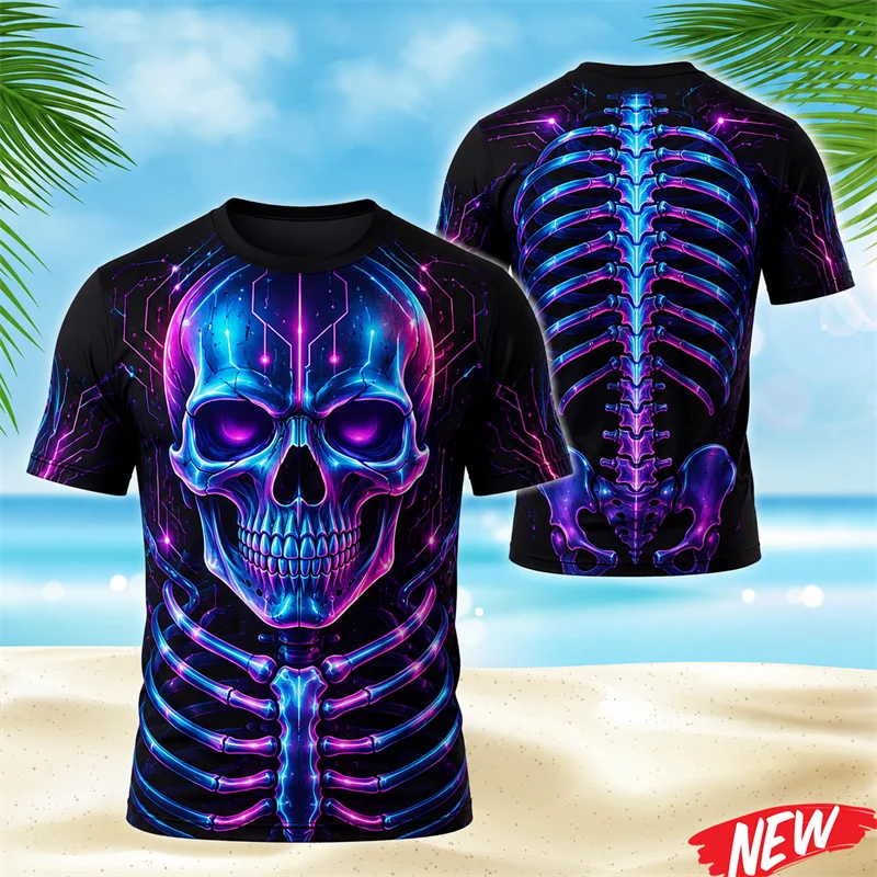 Halloween Skeleton Graphic T-shirt Men Funny 3d Printed Skull Cosplay Short Sleeve Tops Festive Party Round Neck Tee Shirt