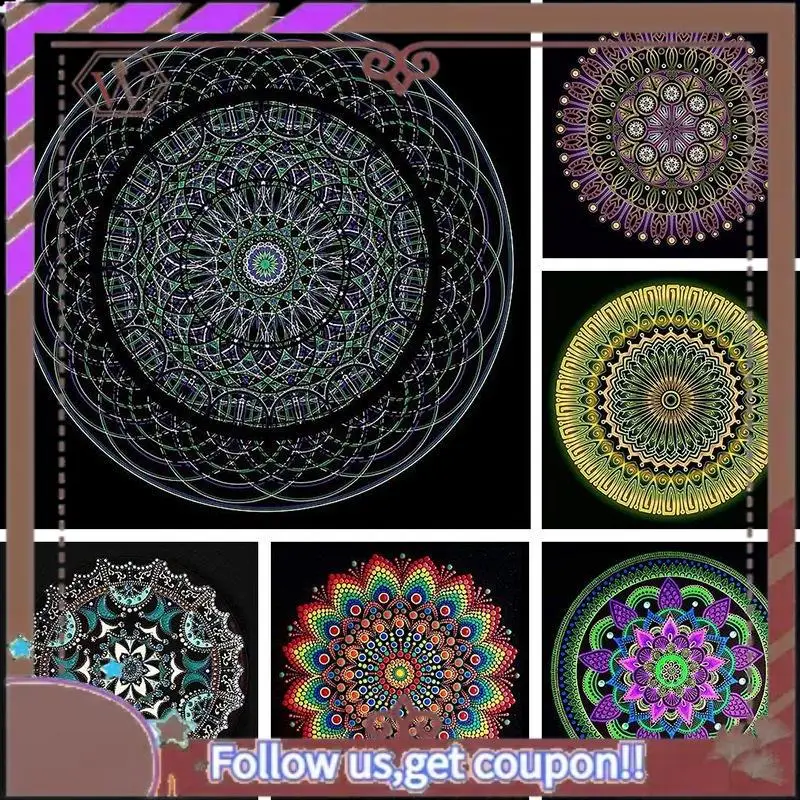 ABBG-8 Pcs 15Cm Black Mandala Kraft Paper Round Cardboard For Painting DIY Cardboards For Artist Painter