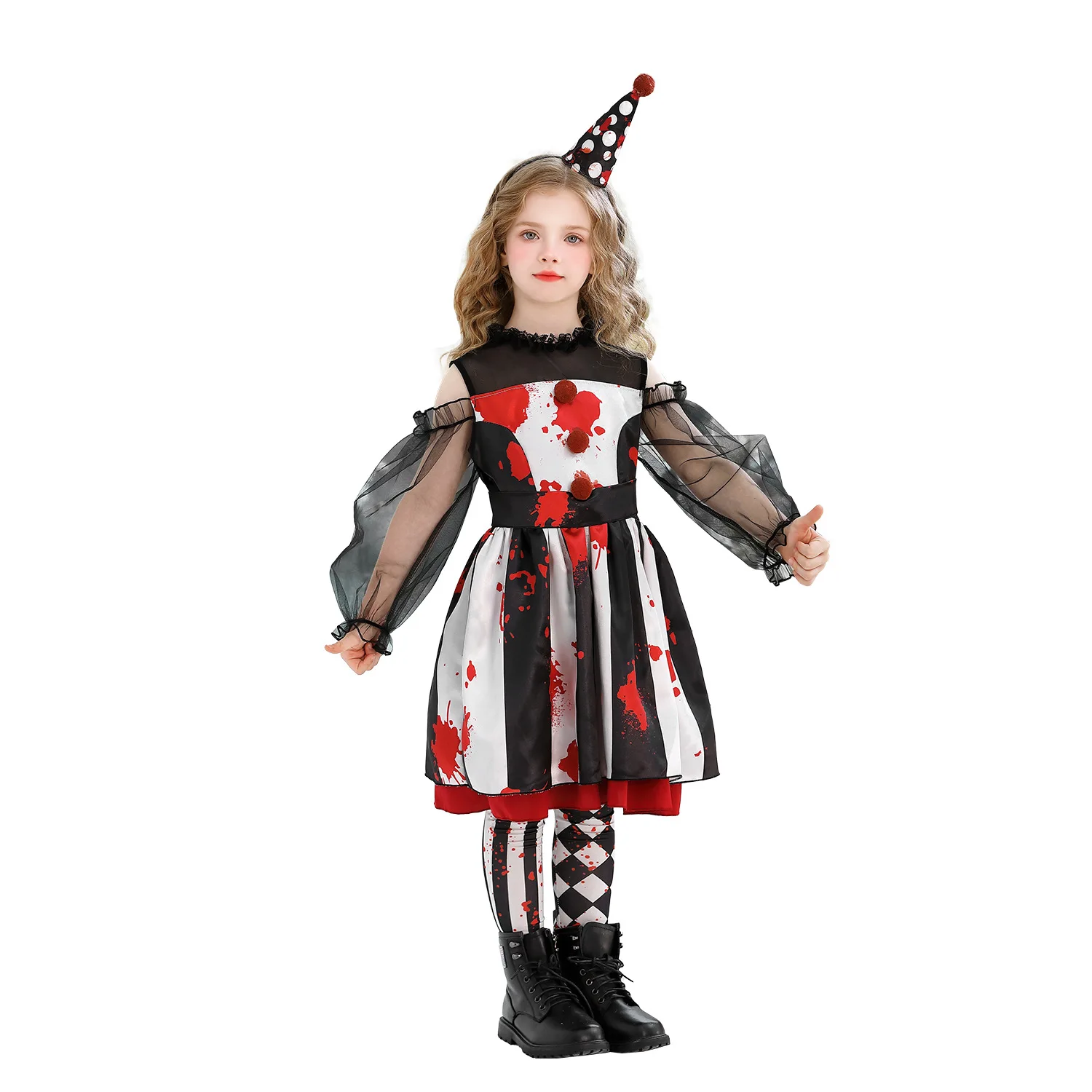 Halloween Costumes Clown Circus Party Funny Dresses Girls Carnival Performance Dress Spooky Festive Outfit Wear 3-8 Years