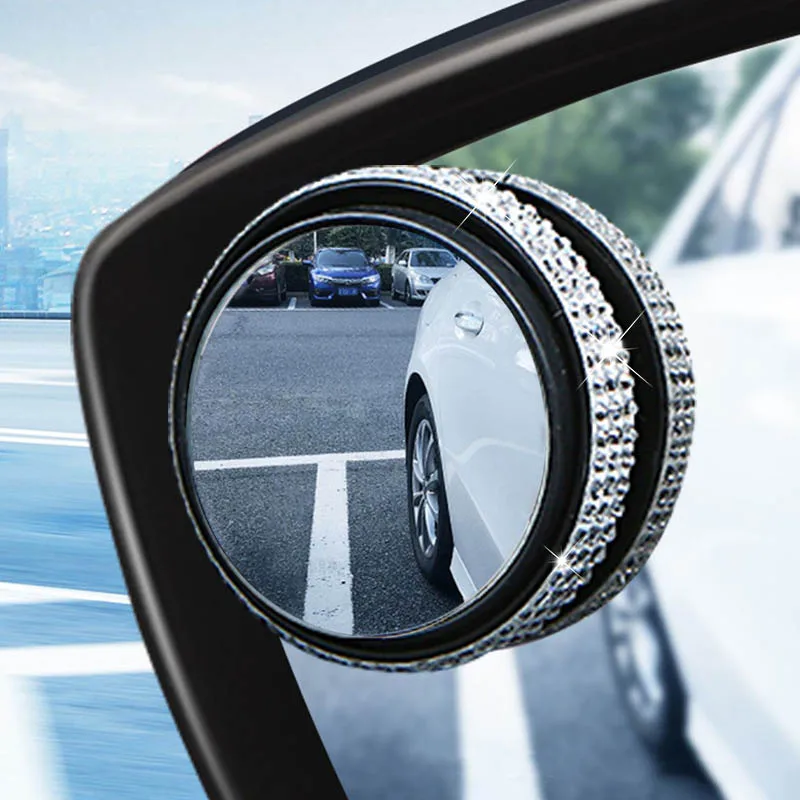 Car Diamond Rear View Round Mirror Car Modification Large Field Of Vision Reversing Auxiliary Blind Mirror 360° Rotating Angular