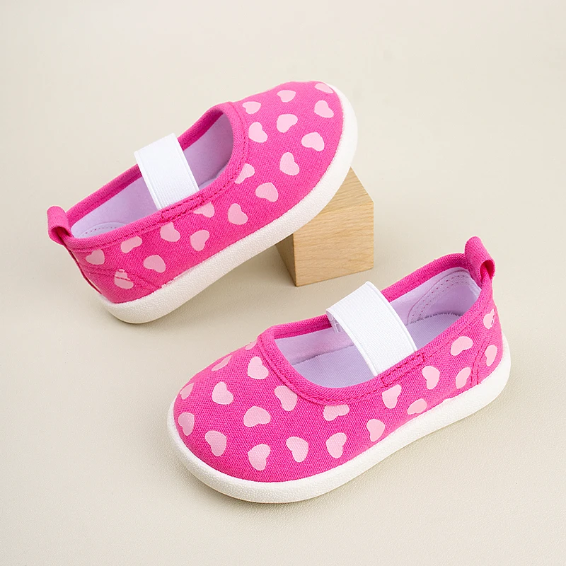 Children Lovely Heart Design Canvas Stylish Sneakers Little Girls Expression Flat Princess Shoes EK9S112