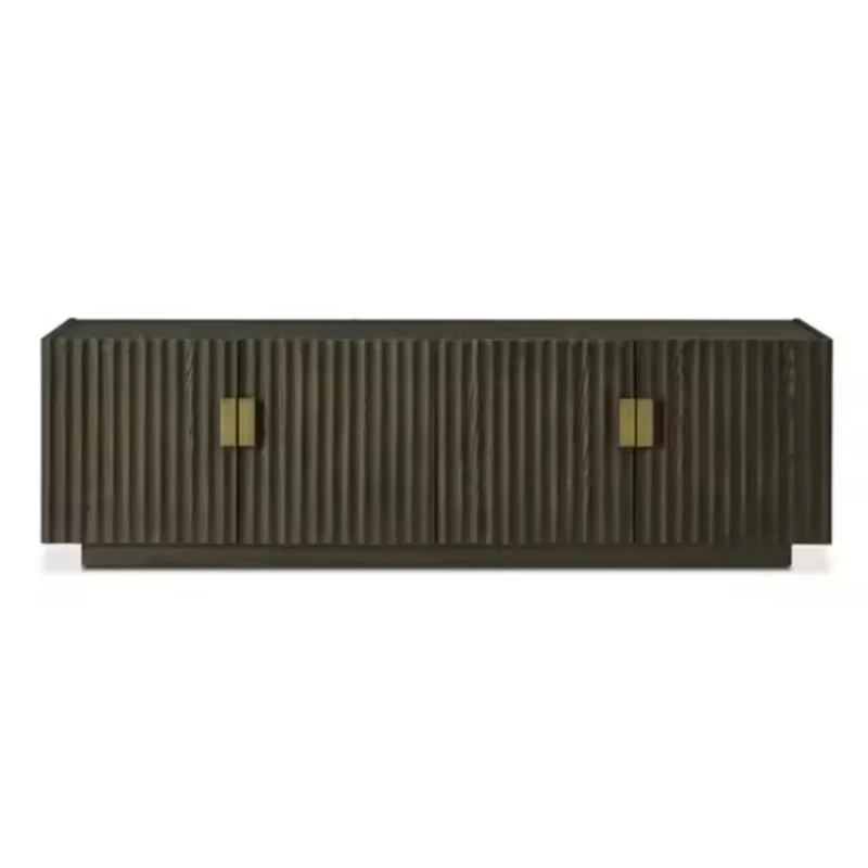 Wooden long carved retro black gold dining side cabinet partition cabinet living room display cabinet