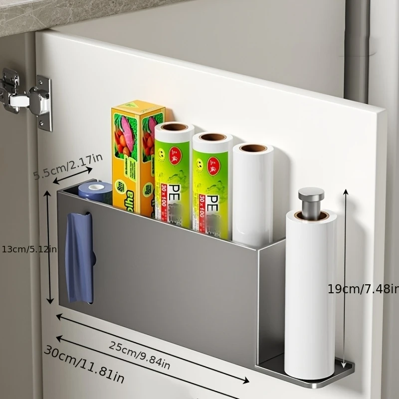 1PC Cabinet Hanging Door Storage - Kitchen Cling Film Rack, Garbage Bag Oil Absorbing Paper Non Perforated Storage Rack