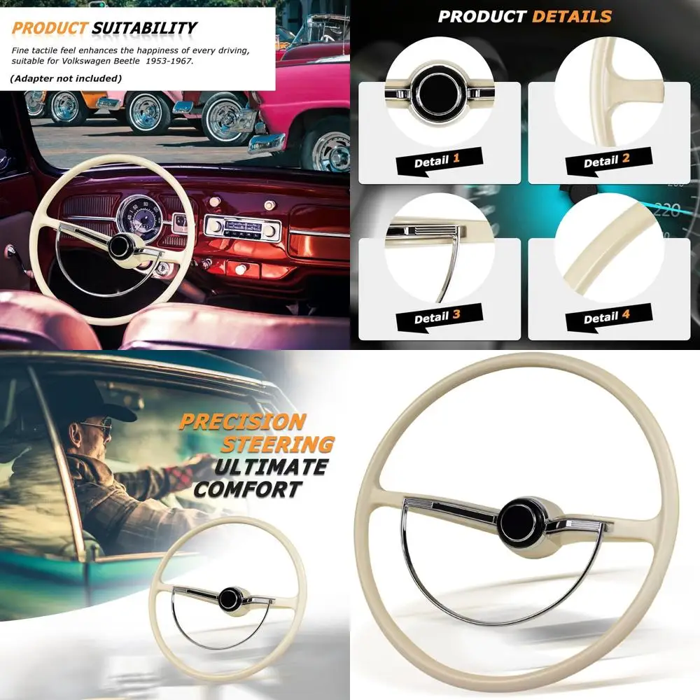 

Руль 15-1/2 дюйма, универсальный гоночный руль, процесс фортепиано, лак, винтажный классический стиль для Volkswagen Beetle 19