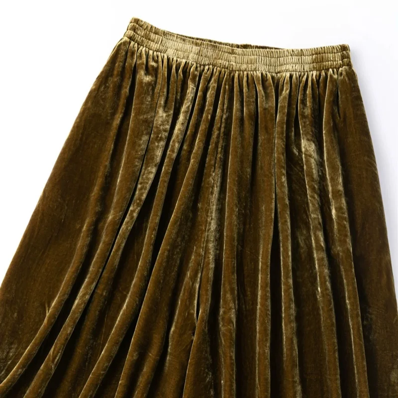 Birdtree, Silk Solid Velvet Pants, Commuting Style, Women Retro Loose Wide Leg Trousers, Elastic Waist, 2026 Autumn New P68413JF