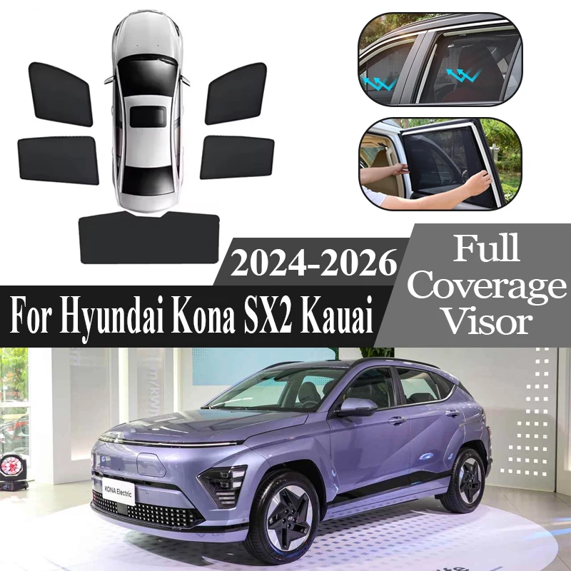 

Auto Part For Hyundai Kona SX2 Kauai MK2 2024 2025 2026 Anti UV Car Magnetic Mesh Sunshades Coverage Sunshade Privacy Protection
