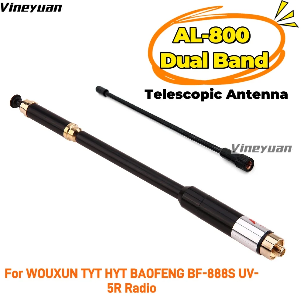 

Newest AL-800 Dual Band 144/430MHz High Gain SMA-Female Telescopic Antenna AL800 for WOUXUN TYT HYT BAOFENG BF-888S UV-5R Radio