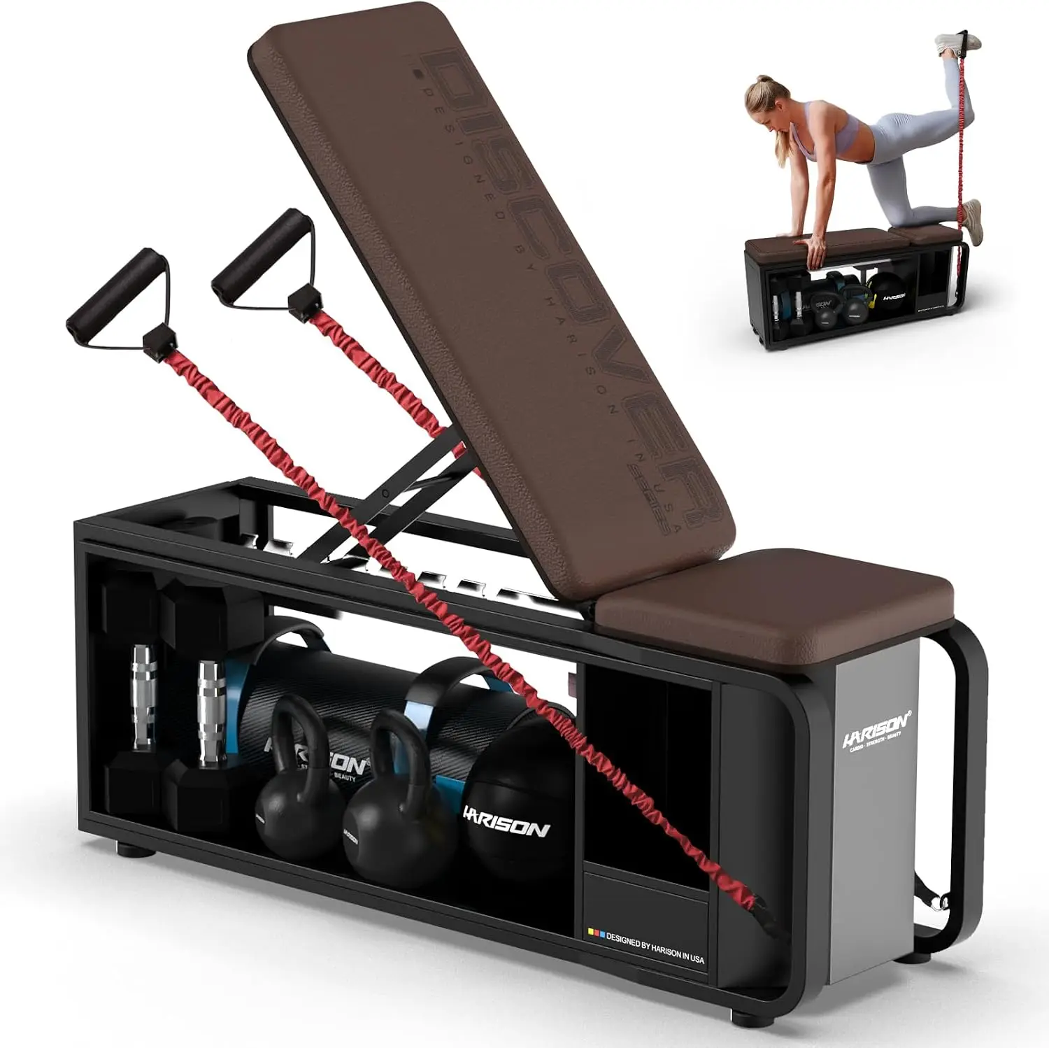 Adjustable Weight Bench with Dumbbell Storage Rack, 1000LB Heavy Duty, 8-Position Incline Decline for Home Gym