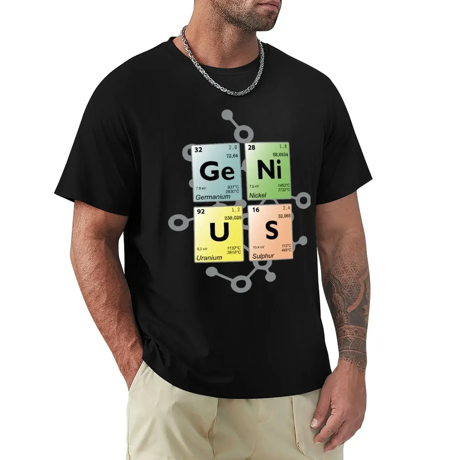 Periodic table GENIUS T-Shirt funnys anime for a boy men workout shirt heavyweight Short Sleeve Cotton New Arrival Round Collar