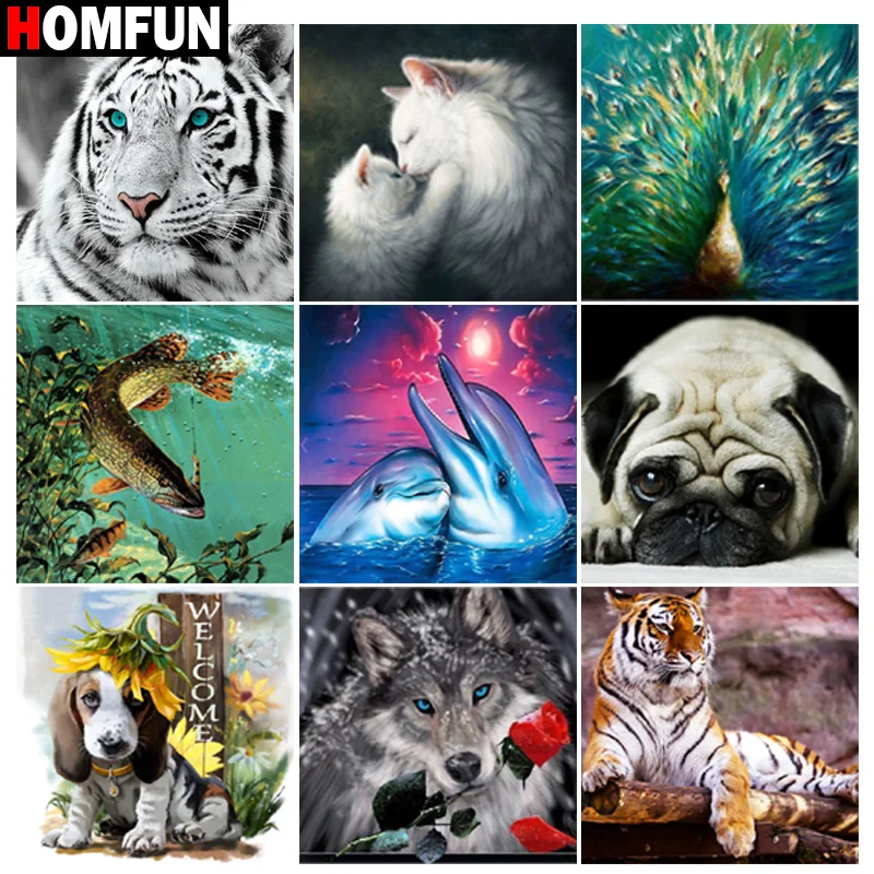 

HOMFUN 5D алмазная живопись полная дрель Алмазная вышивка "Кошка дельфин щенок тигр" картина со стразами ручной работы домашний декор