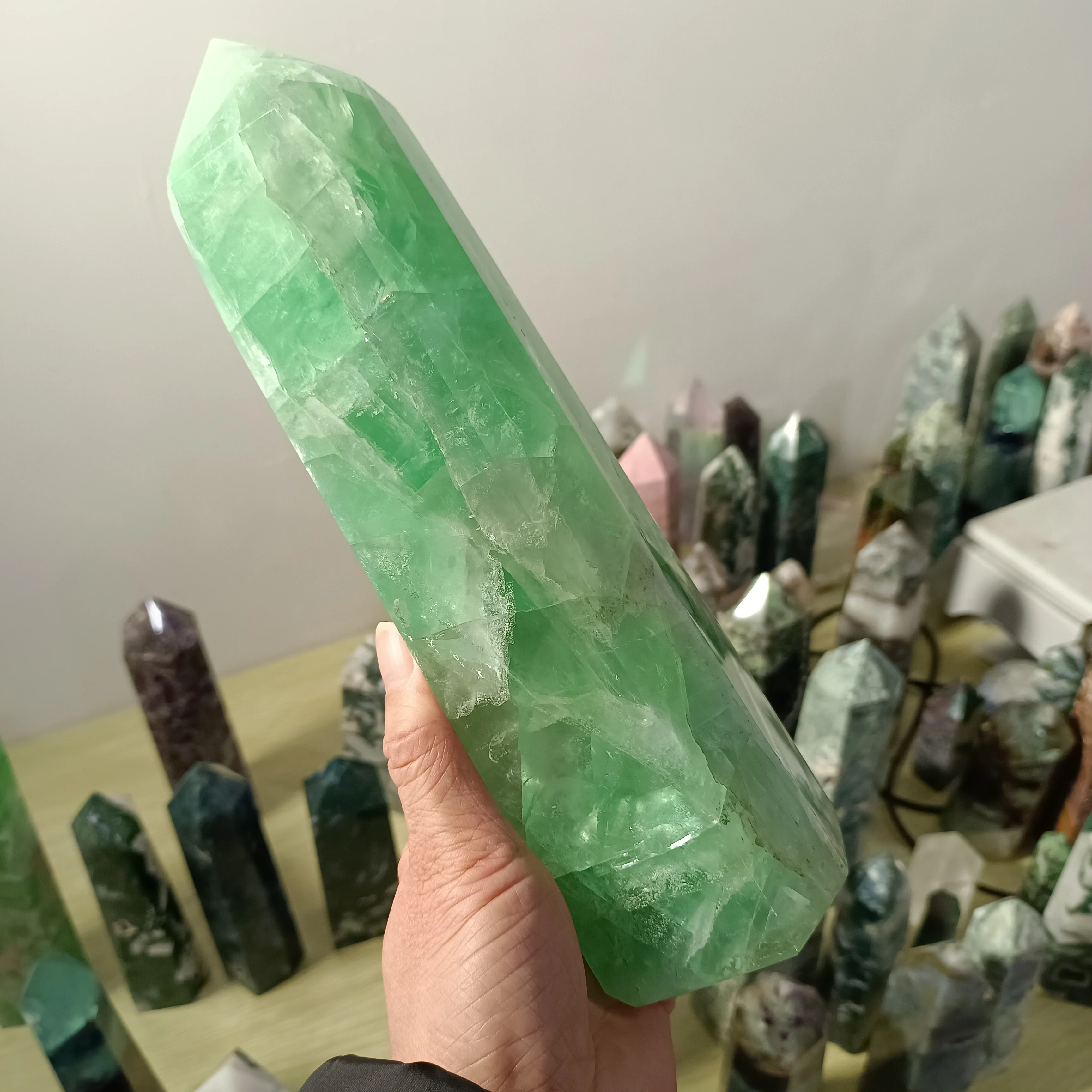 Large Green Fluorite Tower Natural Crystal Energy Wand Reiki Healing