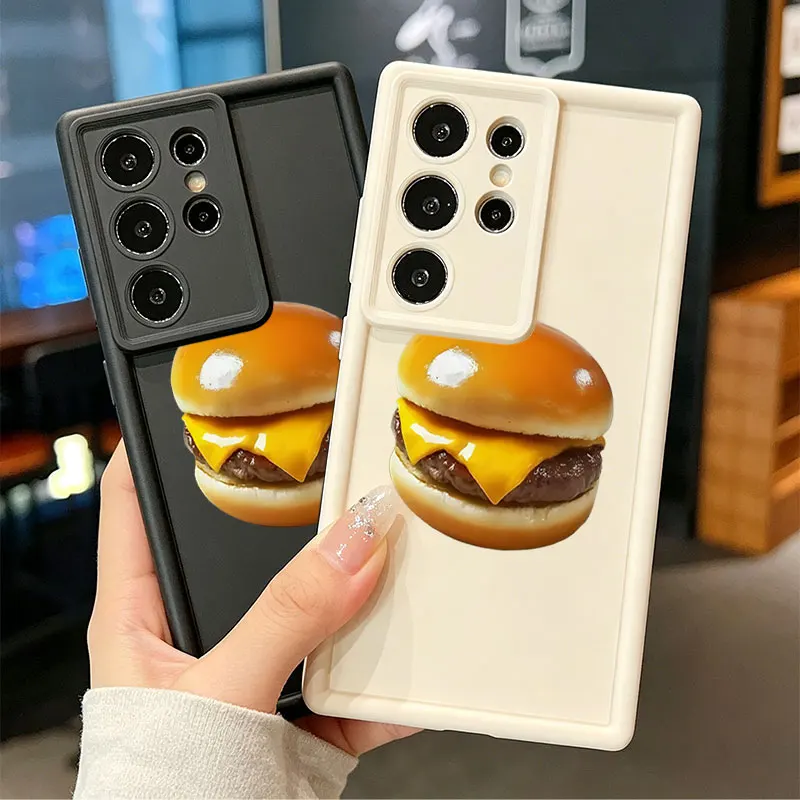 3D Juicy Cheeseburger Silicone Phone Case For Samsung Galaxy S26 Ultra S26 Edge S25 FE S24 S23 S22 ULTRA S21 PLUS S20FE