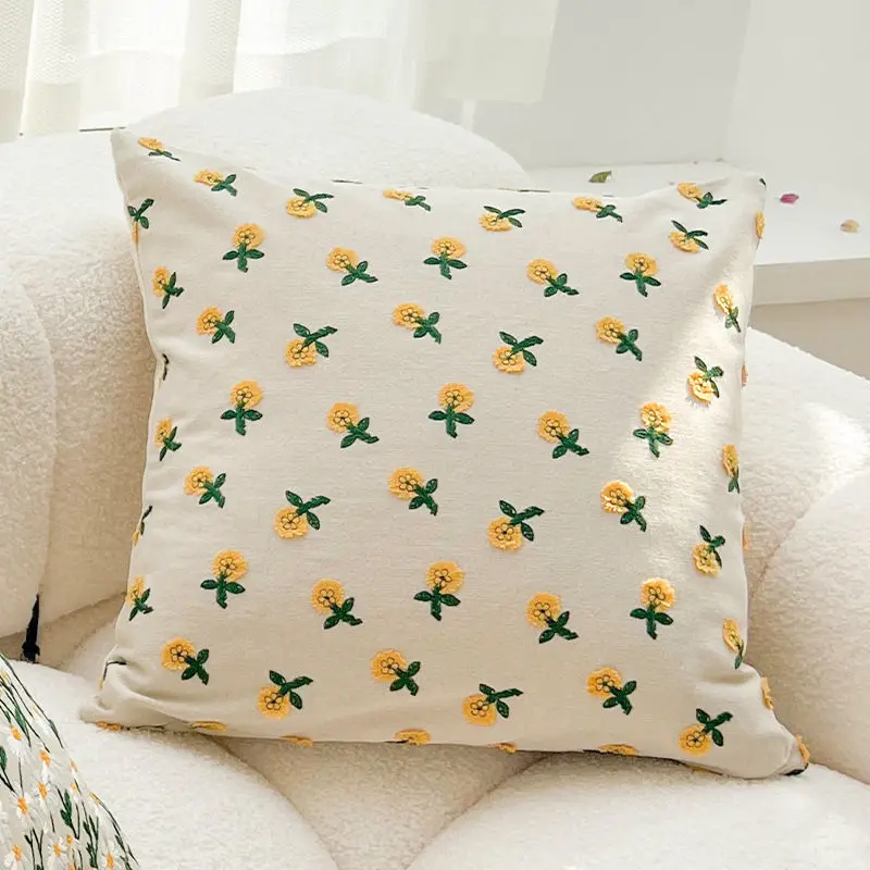 

Cotton Linen Embroidered Sunflower Pillow, Small And Fresh Pillow, Cushion, Sofa Cushion