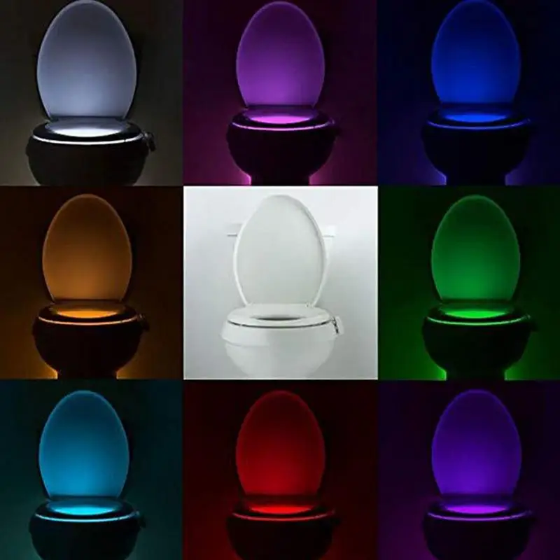 Toilet Seat Smart Motion Sensor Night Light 16/8 Change Colors Cool Waterproof bathroom Toilet Bowl LED Inside Nightlight