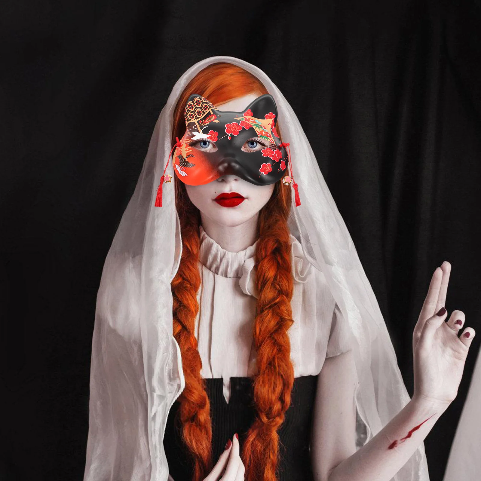 Katzen-Gesichtsmaske, handbemalt, realistisches Design mit elastischem Band für Halloween, Cosplay, Party, Karneval, Maskerade