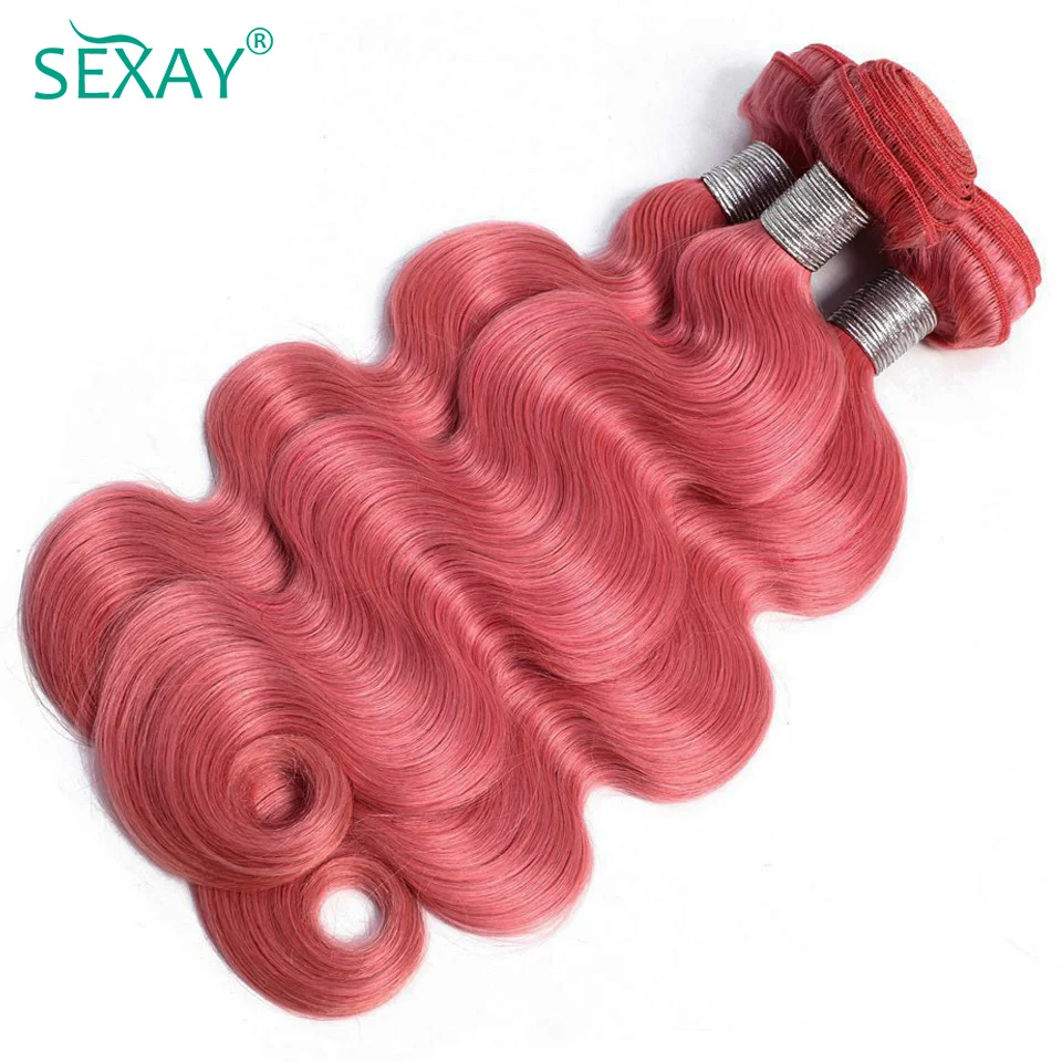 Paquetes de cabello humano ondulado brasileño, mechones de cabello rosa con cierre, tejido y cierre de encaje, paquete de cabello de bebé, Rosa sólido