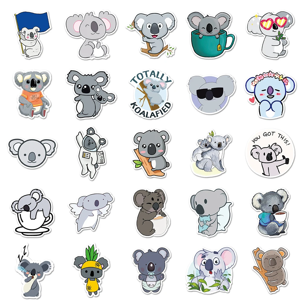 10/30/50pcs mignon gris Koala animaux autocollants Kawaii dessin animé décalcomanies décoration papeterie téléphone cahier bagages autocollant en gros