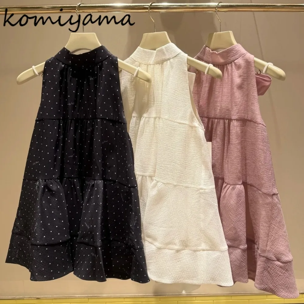 

Bow Lace-up Woman 2025 Shirts Blouses Contrast Polka Dot Blusas Sleeveless Ropa Mujer Japan Camisas Clothing