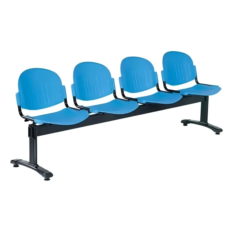 Modern durable plastic three-seater chair with knife-shaped legs, rectangular