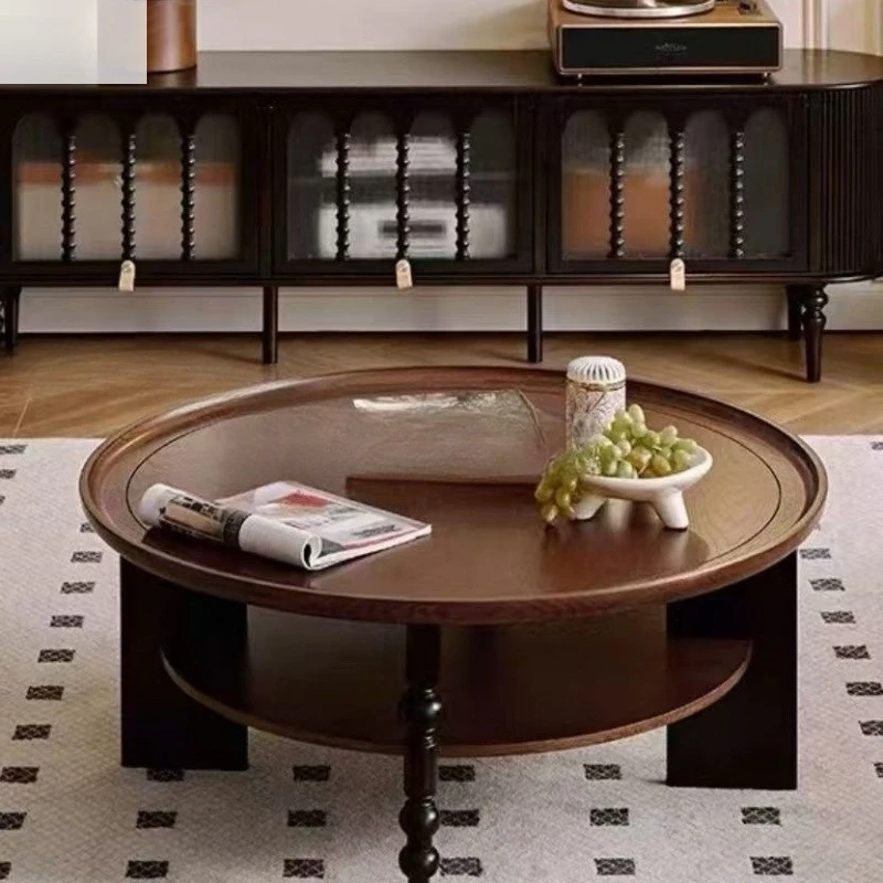 

French retro coffee table solid wood round American tea table household small table small apartment living room