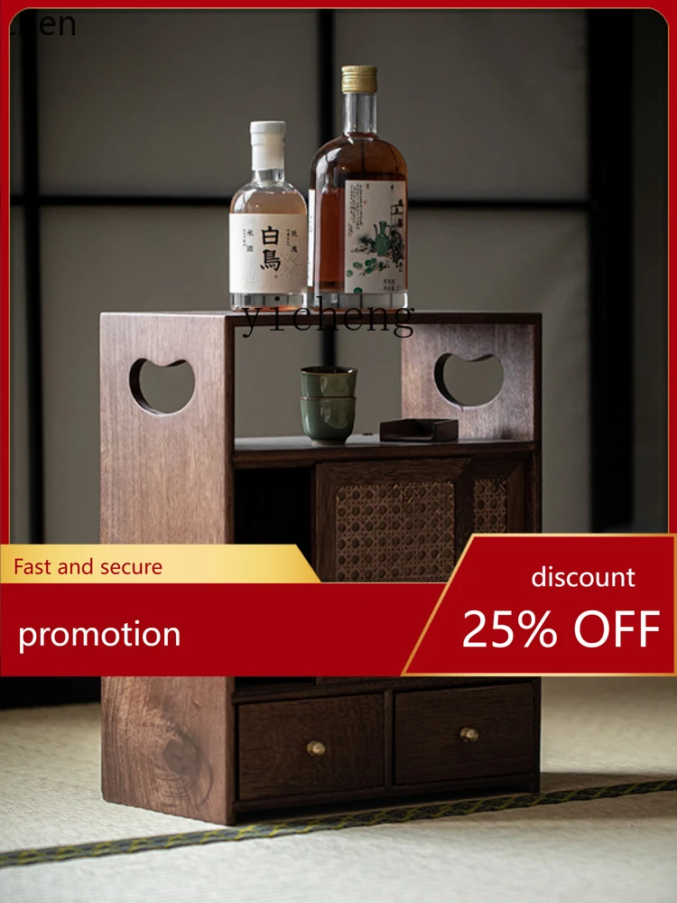 

YFY Gold Silk Walnut Desktop Small Storage Shelves Teaware Tea Jar Dust-Proof Cabinet Solid Wood Vintage Storage Cabinet