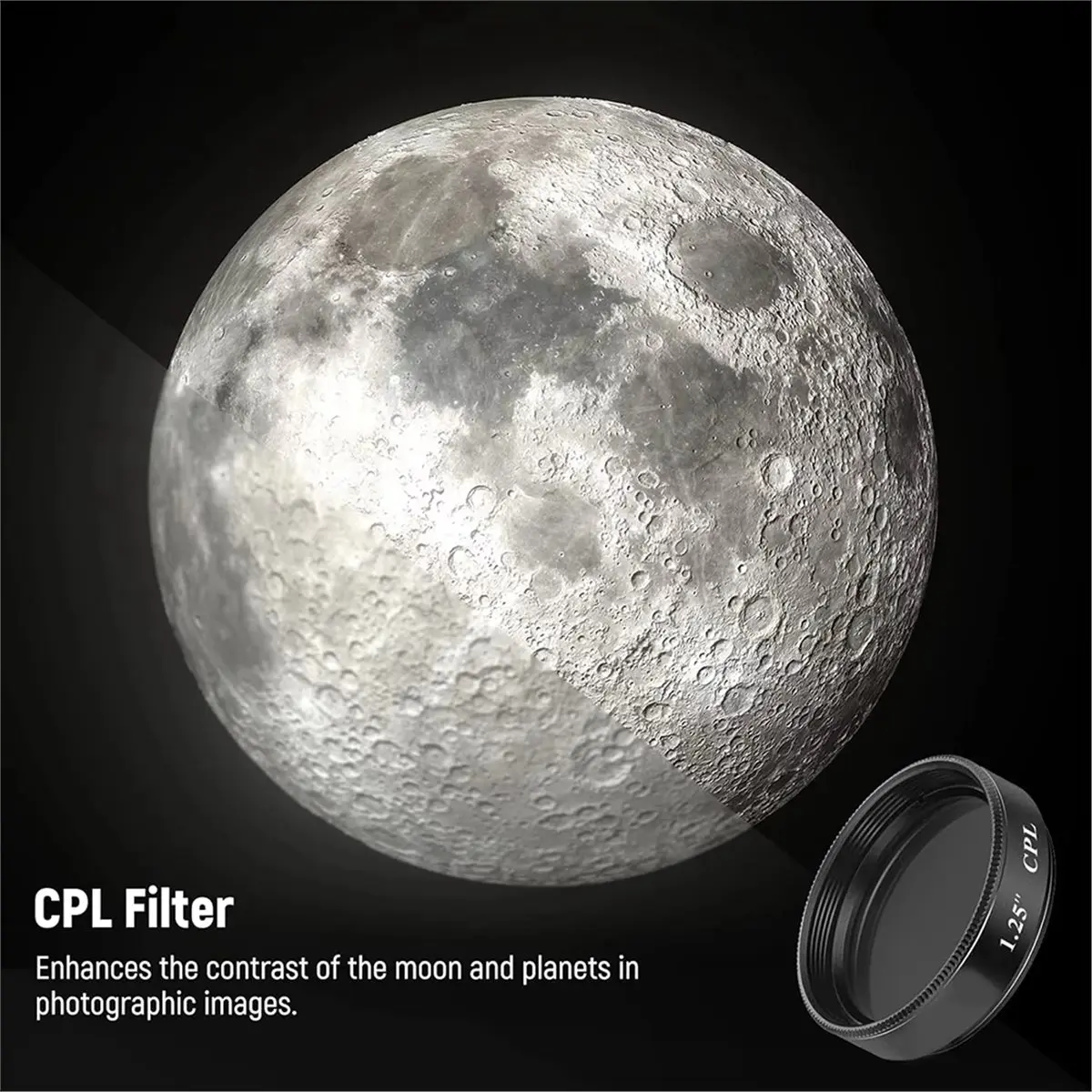 A72U 1.25 Inch Telescope Moon Filter CPL Filter 5 Color Eyepiece Filters Set for Lunar Planetary Observation Skywatching