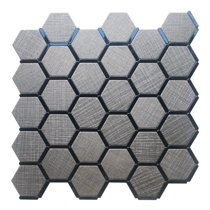 Hexagon Metal Wall Sticker Brushed Stainless Steel Self-Adhesive-Adhesive Wallpaper for Wall,decoración hogar,Black Grey Mosaic