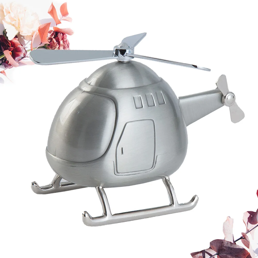 

Piggy Bank Silver Alloy Mini Helicopter Coin Saving Money Box Home Office Desktop Ornament for Helicopter Coin Bank