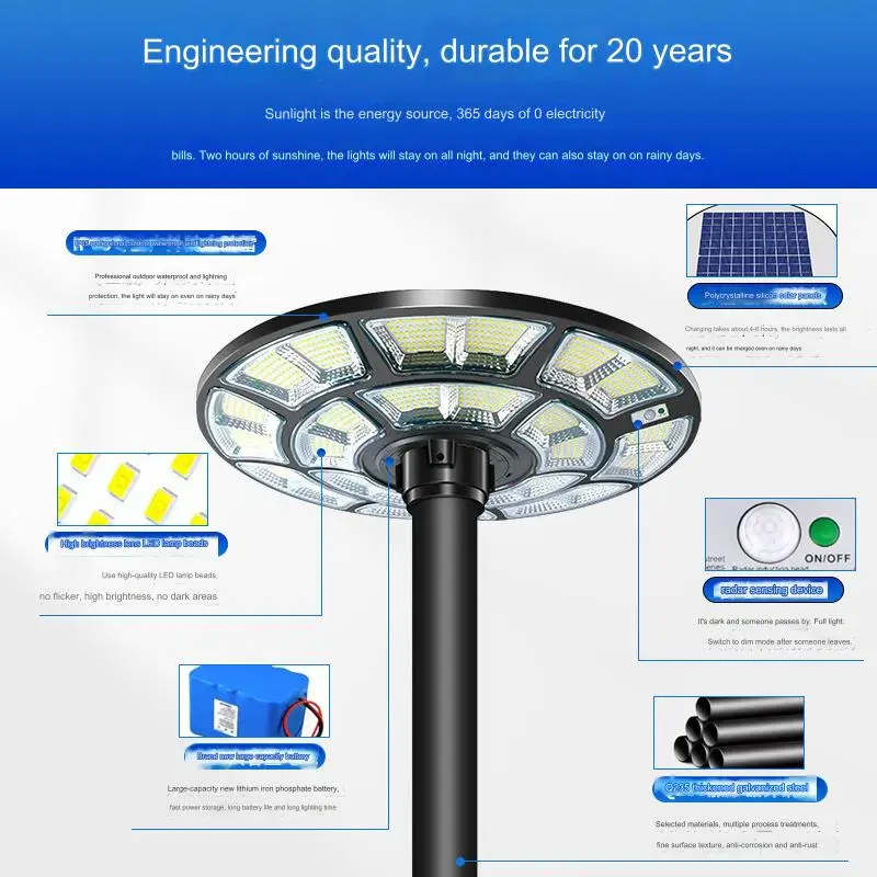 Outdoor Ip65 Waterproof High    Round Ufo Post Pole    800w   Street Light for Garden Villa ufo   Light, Pole and B