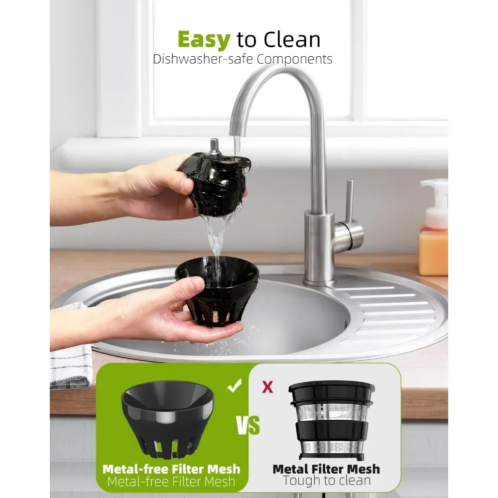 Juicer Machines, Cold Press Juicer with 4.25'' Large Feed Chute Fit Whole Vegetable And Fruit, Masticating Juicer Easy To Clean