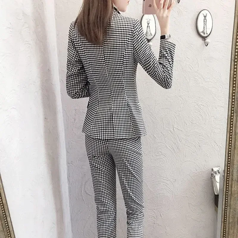 Women\'s 2 Pant Set Black Baggy Two Pieces Sets Pants for Woman Plaid Outfits Blazer and Trousers Suits Korea Stylish Groups of D