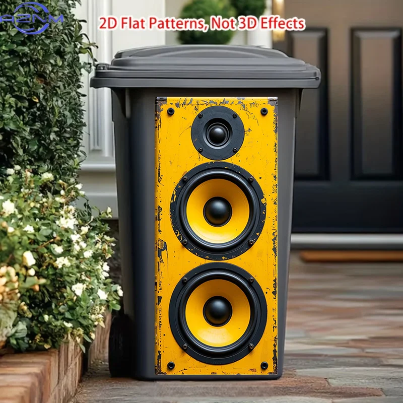 37 X 82 Cm/14.57 X 32.28 Inches Trash Can Sticker, Yellow And Black Retro Speaker Pattern Design, Matte Surface Sticker Suitab view 4