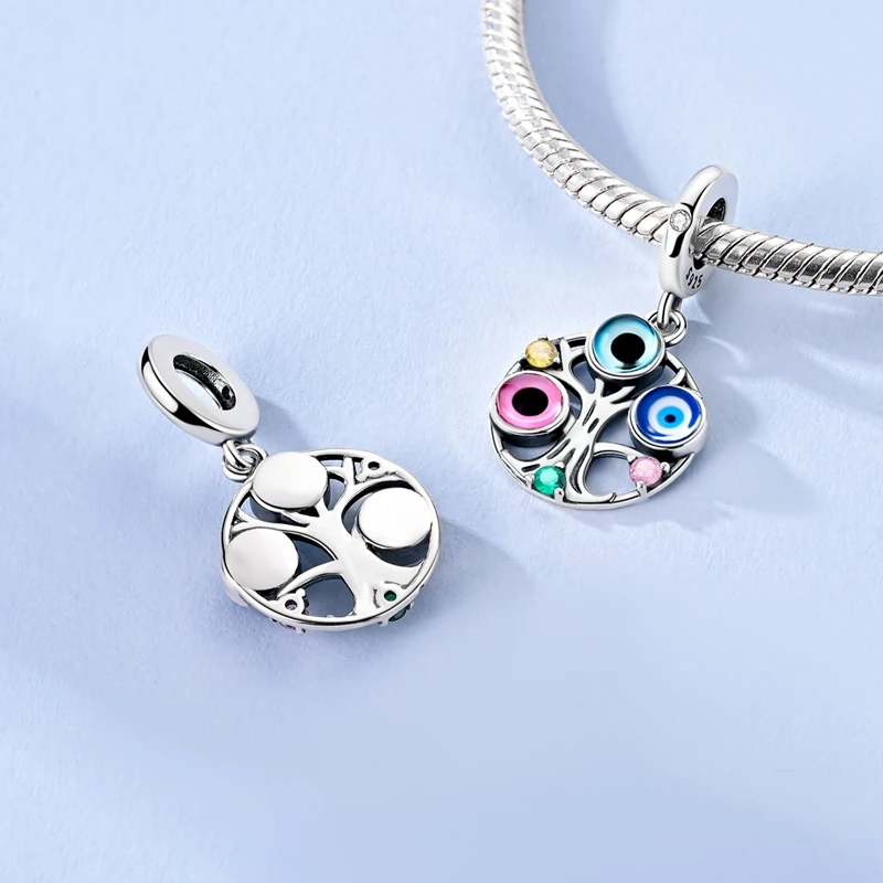 

925 Sterling Silver Tree of Life Charms Bead CZ Zircon Colorful Dangle Fit Original Bracelet DIY Women Jewelry Gift