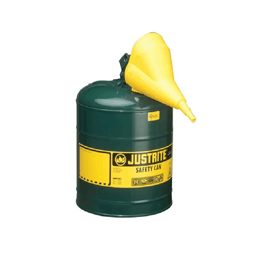

Safety Can, Polypropylene, Steel, 5 gal, Green, 11 3/4 in Dia., Oil