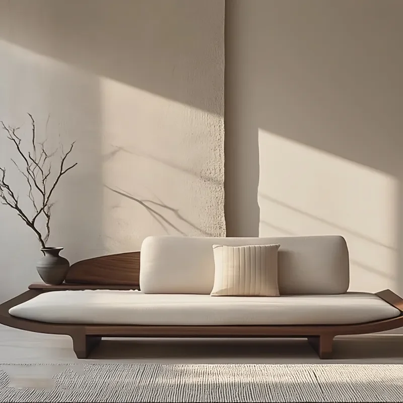 New Chinese Song Style Aesthetic Solid Wood Sofa Modern Light Luxury Straight Row Sofa Chaise Lounge Wabi Sabi Customization