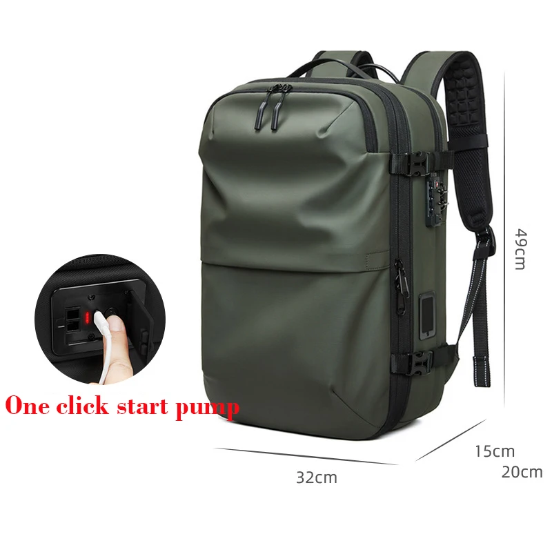Mochila de Viaje para Hombre con Bomba de Compresión al Vacío de un Solo Clic, Mochila para Portátil, Senderismo, Negocios, 60L, Mochila de Montañismo Extensible