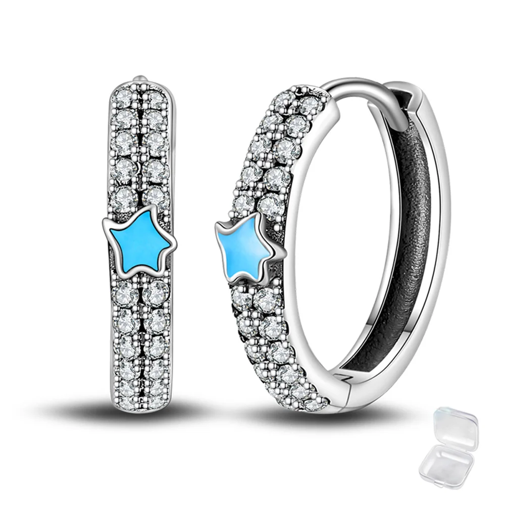 2 Set 925 Sterling Silver Noctilucent Stars & Curly Grass Streak Hoop Earrings for Women Girls Fashion Earrings Jewelry Gifts