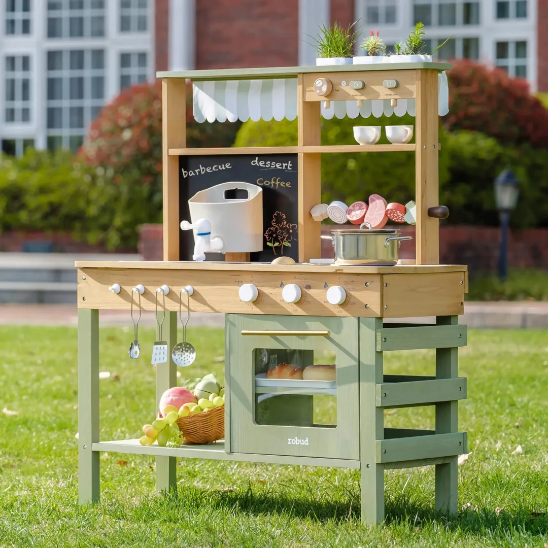 Robotime Robud Outdoor Play Kitchen Houten Monteeori-speelgoed voor kinderen buiten vanaf 3 jaar Groen