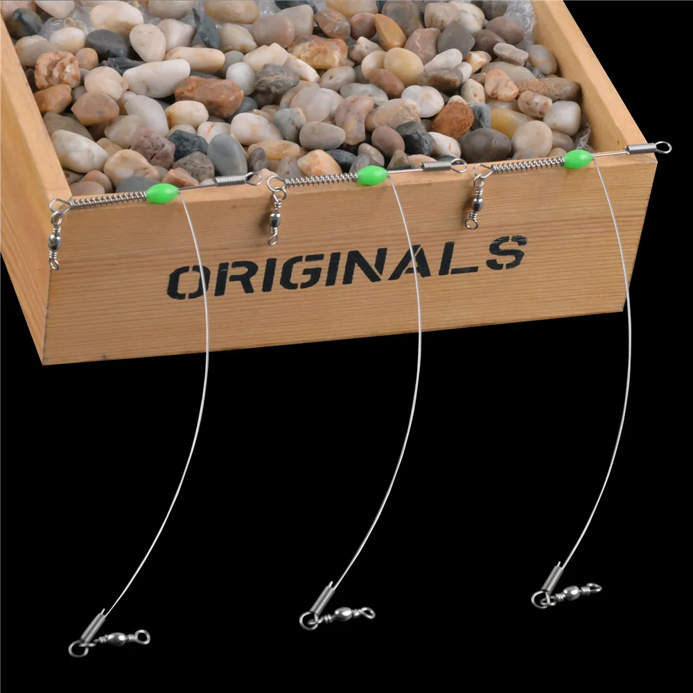 10PCS Fishing leader Line with Fluorescent beads Balance 3 Way Steel wire Leader Cross Line Jig Surf fishing rig Saltwater Tool