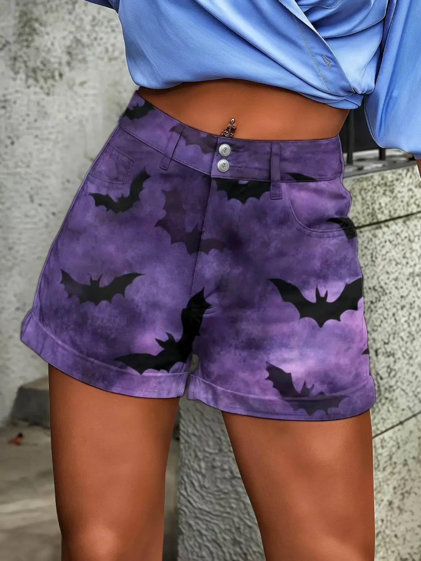 Women's Retro Denim Shorts - High Waist Loose Short, Various Exquisite Patterns, High waisted design, durable fabric