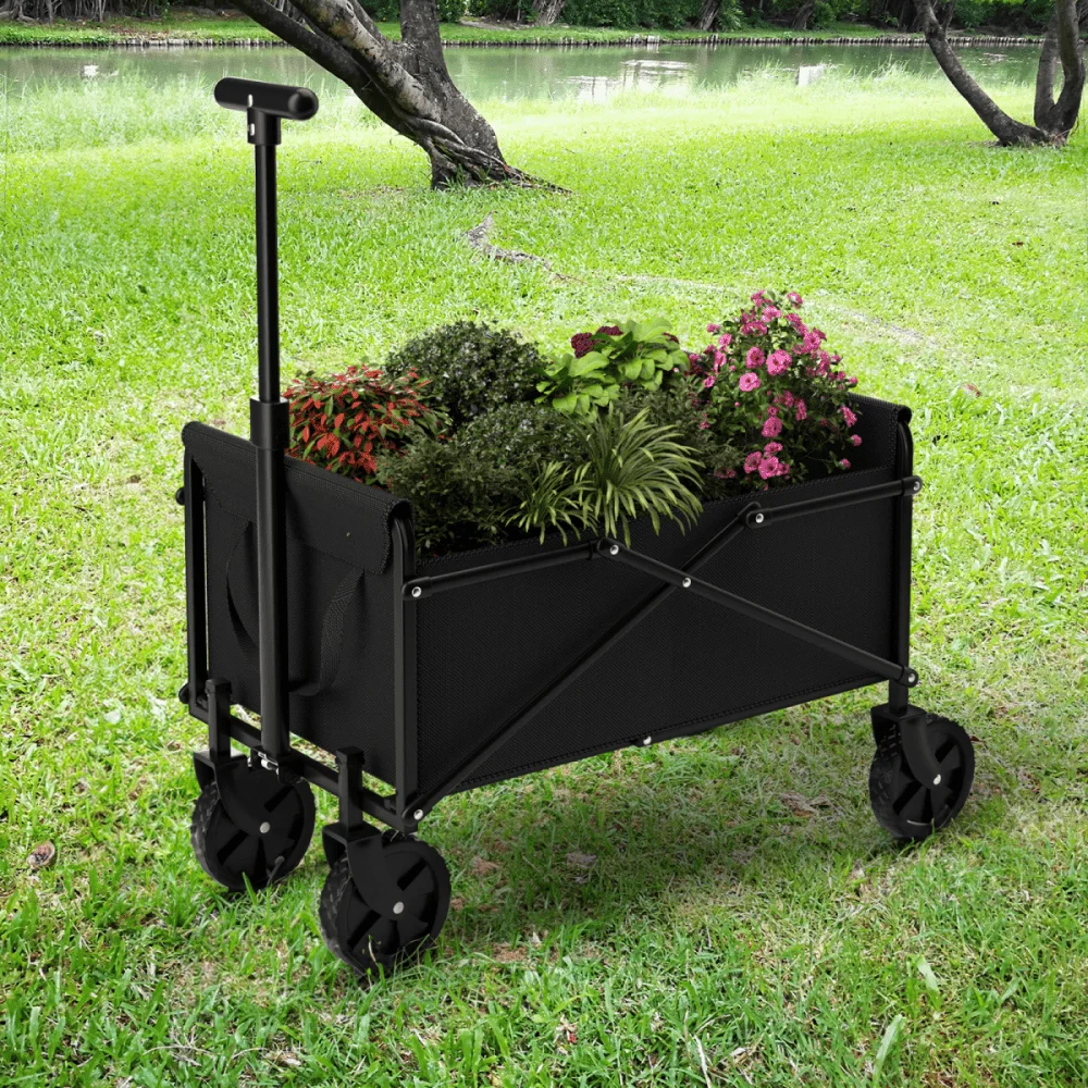 Multi‑functional Practical Luggage Wagon Cart Heavy Duty Metal Frame Foldable Rolling Hand Trolley Large Load Bearing Multi‑scene Utility Hand Cart For Travel Trip Airport Station Hotel Business Trip Baggage Cargo Transport
