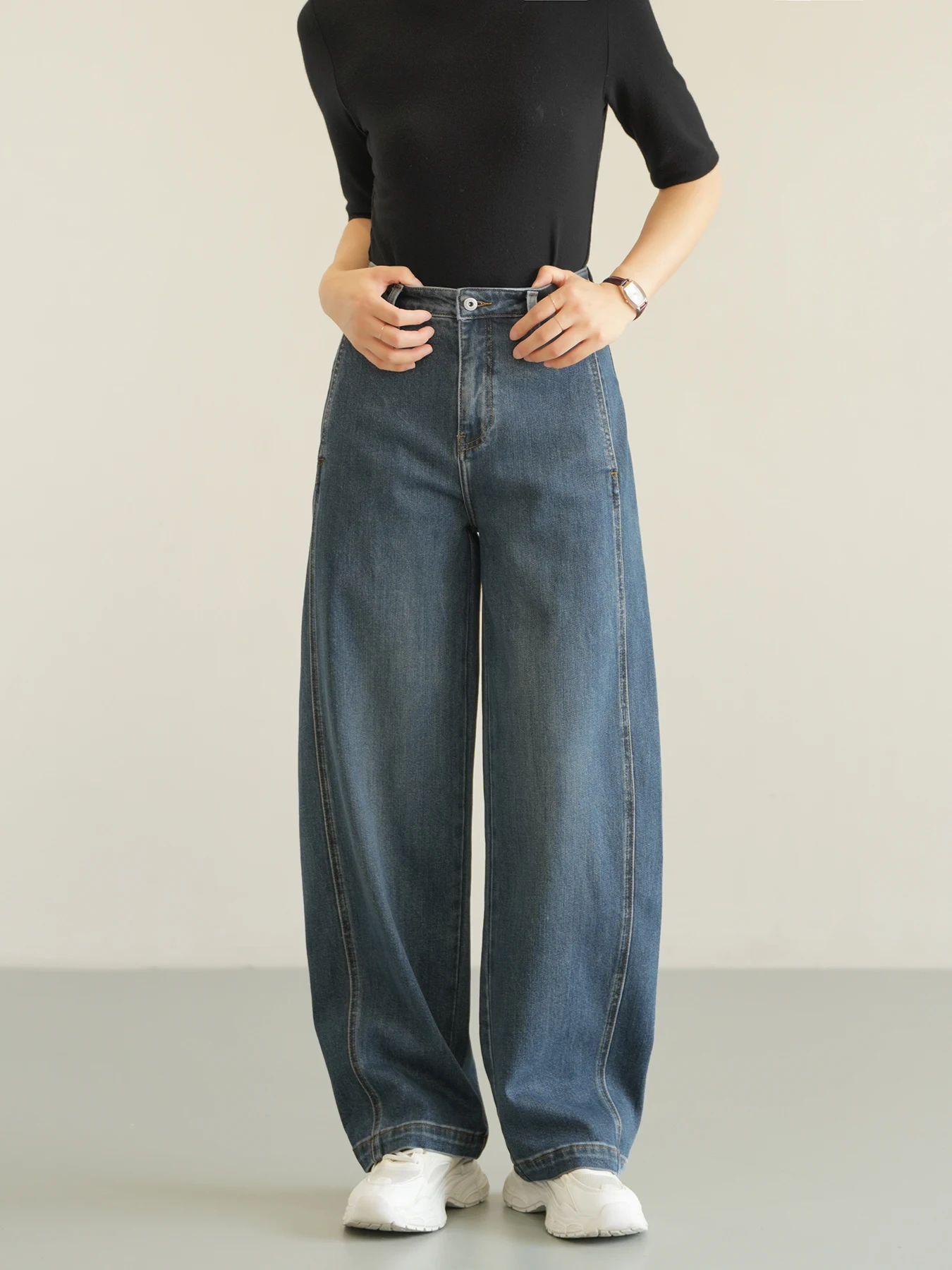 

Женские джинсы Waed: прямые, винтажные, синие, повседневные брюки на весну-осень, модные, хлопковые, на молнии