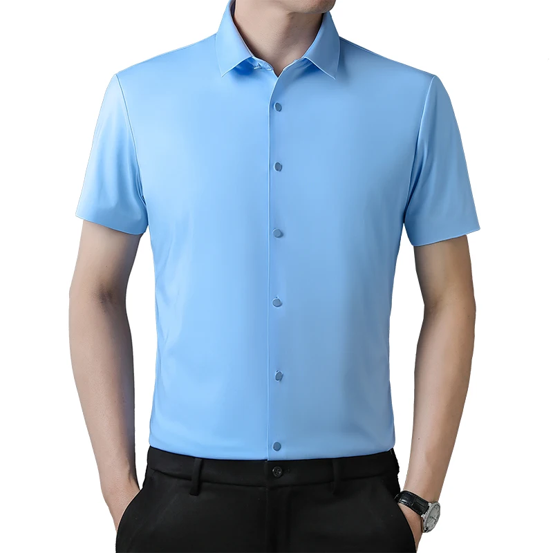 

Men's Premium Shirt New Summer Fashion Nylon Blend Solid Business Shirt Commute Office Wear Comfortable Workwear Formal Shirt