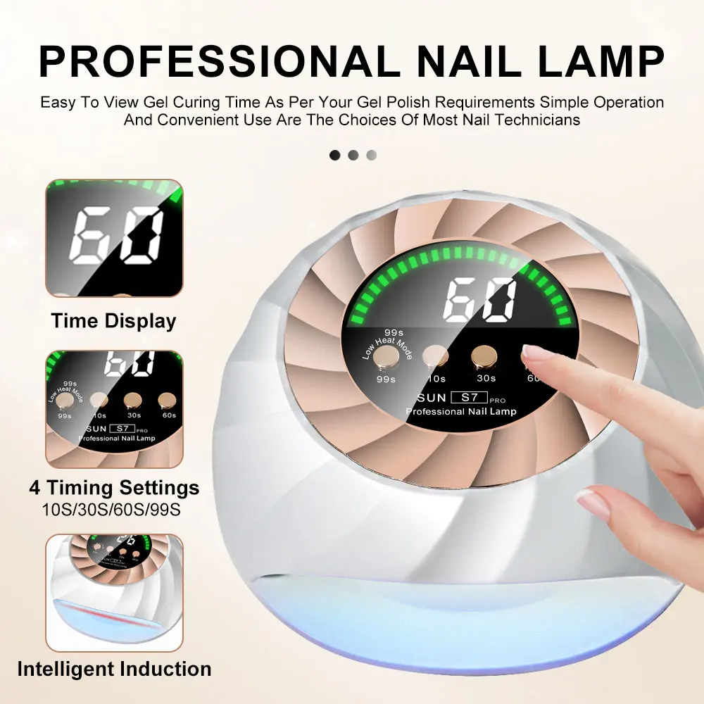 โคมไฟทำเล็บแบบโฟโตเทอราพีพร้อมไฟ LED 57 ดวง แห้งเร็ว มี 3 โหมดตั้งเวลา หน้าจอ LCD สำหรับร้านทำเล็บ/เครื่องอบเล็บที่บ้าน