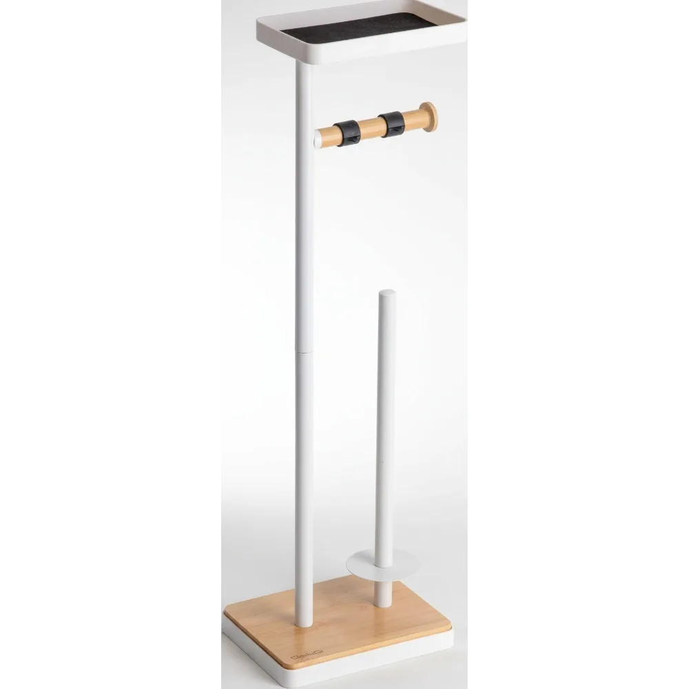 

Freestanding Toilet Paper Holder with Storage Shelf, Weighted Bamboo Design for Modern Bathrooms
